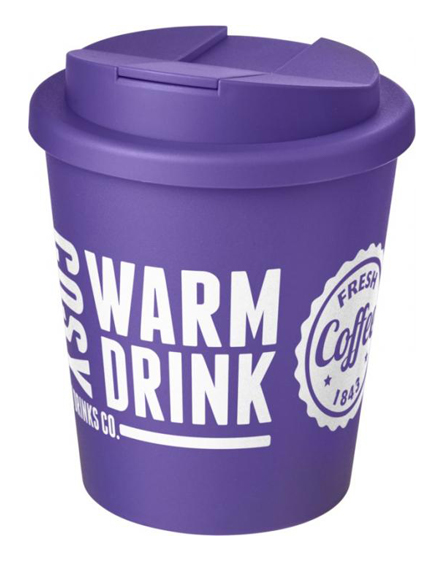 250ml spill proof lids branded reusable cups purple