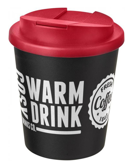 250ml spill proof lids branded reusable cups red