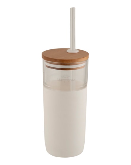 branded arlo glass tumbler with bamboo lid