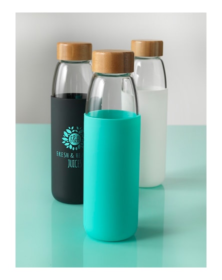 branded kai glass sport bottle with wood lid