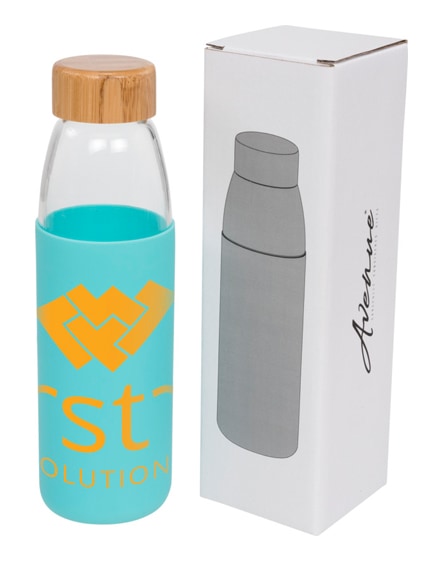 branded kai glass sport bottle with wood lid