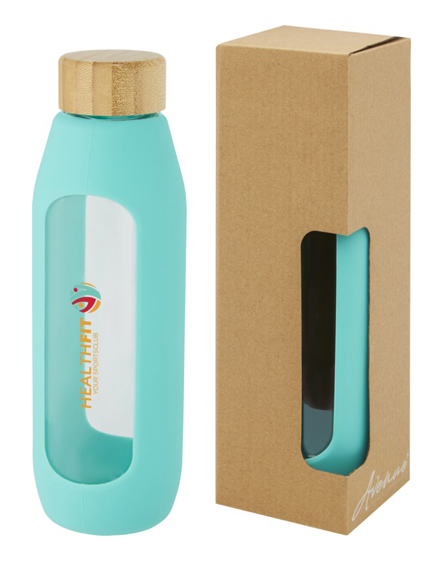 Branded Tidan 600 Ml Borosilicate Glass Bottle With Silicone Grip with your Branding by Universal Mugs