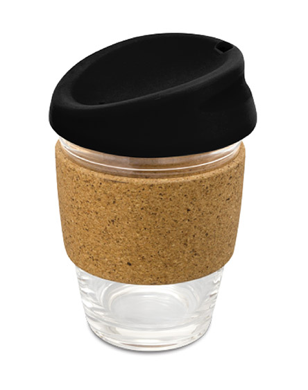 kiato branded reusable glass cork coffee cups