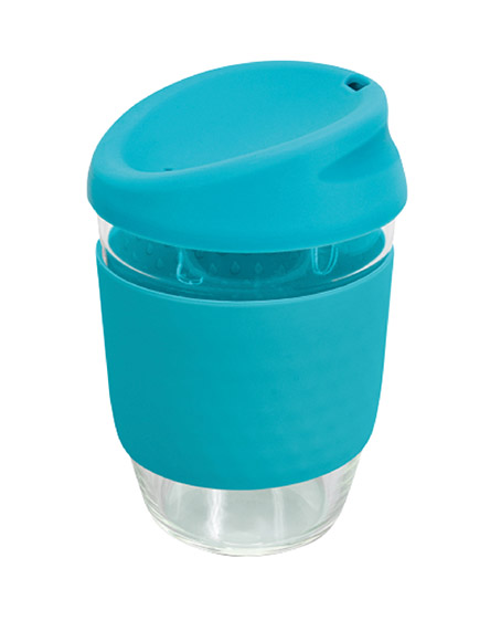 kiato branded reusable glass coffee cups aqua turquoise