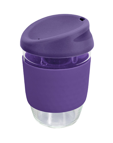 kiato branded reusable glass coffee cups purple
